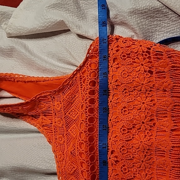 MACRAME boho y2k neon tangerine pull on detail hem dress - Picture 5 of 10